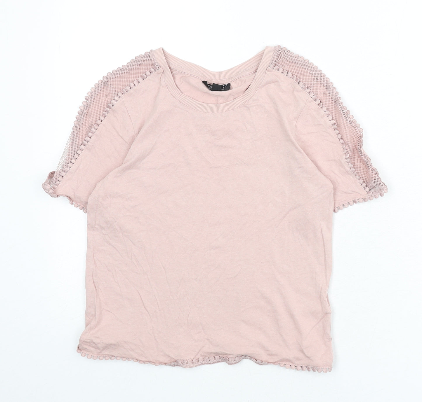 Topshop Womens Pink Modal Basic T-Shirt Size 6 Round Neck - Lace Trim, Mesh Panels
