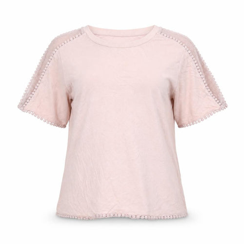 Topshop Womens Pink Modal Basic T-Shirt Size 6 Round Neck - Lace Trim, Mesh Panels