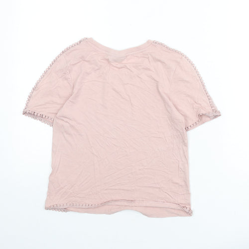 Topshop Womens Pink Modal Basic T-Shirt Size 6 Round Neck - Lace Trim, Mesh Panels
