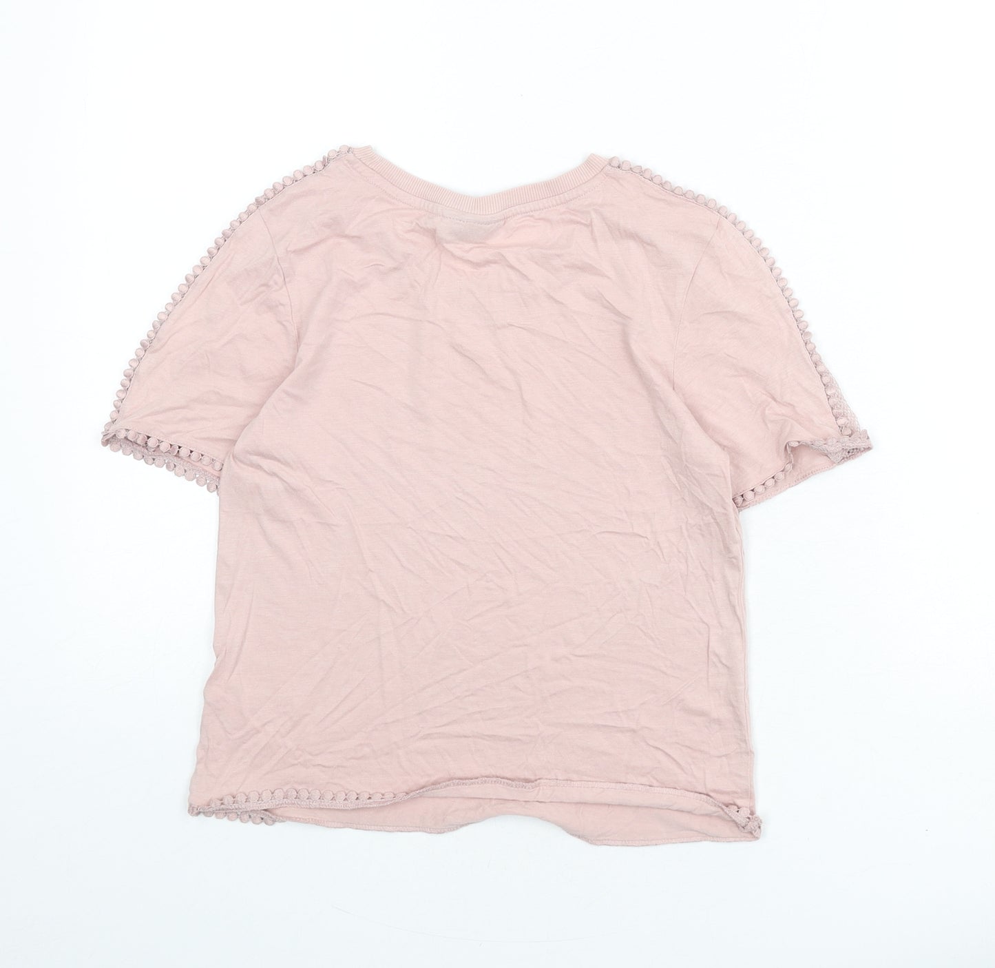 Topshop Womens Pink Modal Basic T-Shirt Size 6 Round Neck - Lace Trim, Mesh Panels