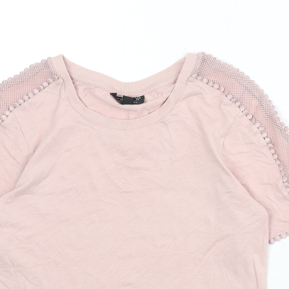 Topshop Womens Pink Modal Basic T-Shirt Size 6 Round Neck - Lace Trim, Mesh Panels