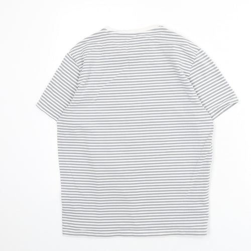 H&M Womens Grey Striped Cotton Basic T-Shirt Size L Round Neck