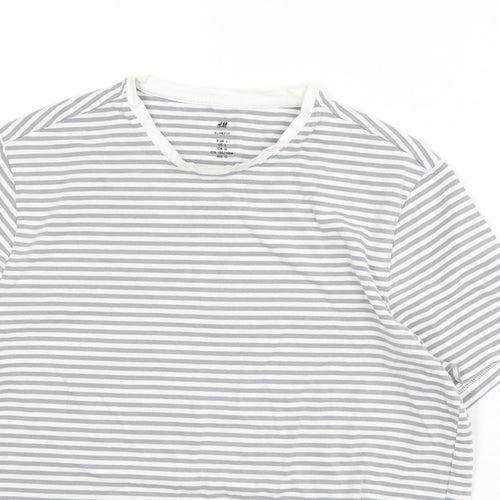 H&M Womens Grey Striped Cotton Basic T-Shirt Size L Round Neck
