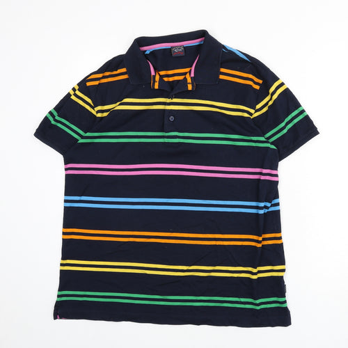 Paul & Shark Mens Blue Striped 100% Cotton Polo Size XL Collared Button