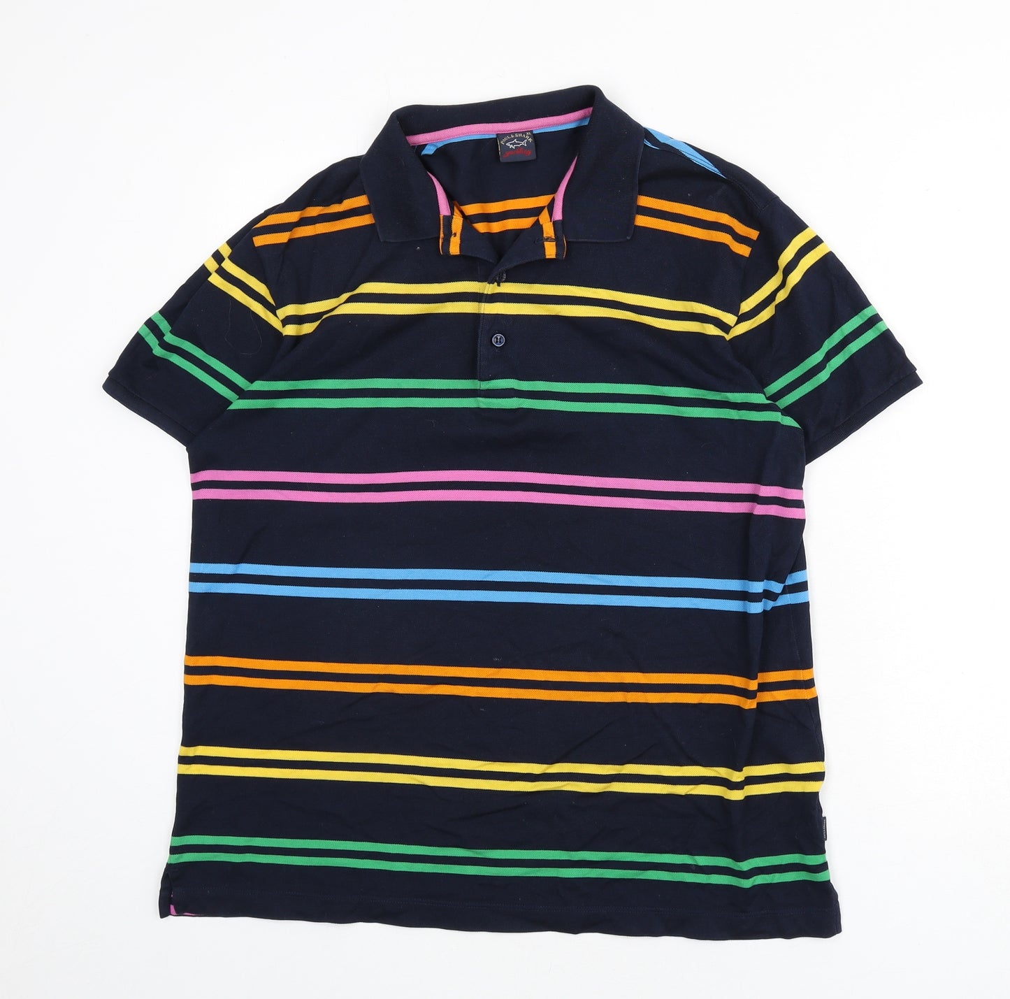 Paul & Shark Mens Blue Striped 100% Cotton Polo Size XL Collared Button
