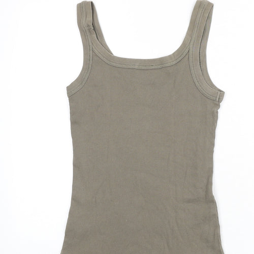 Marks and Spencer Womens Green 100% Cotton Basic Tank Size M Scoop Neck - Ribbed