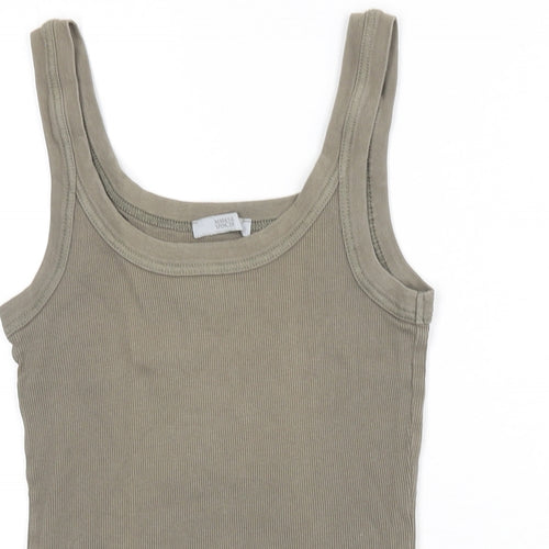Marks and Spencer Womens Green 100% Cotton Basic Tank Size M Scoop Neck - Ribbed