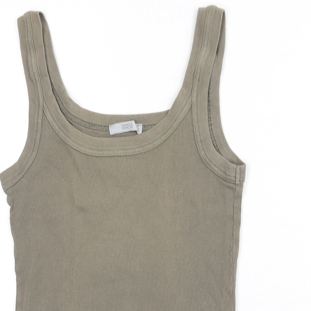Marks and Spencer Womens Green 100% Cotton Basic Tank Size M Scoop Neck - Ribbed