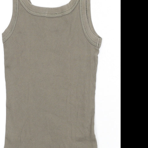 Marks and Spencer Womens Green 100% Cotton Basic Tank Size M Scoop Neck - Ribbed