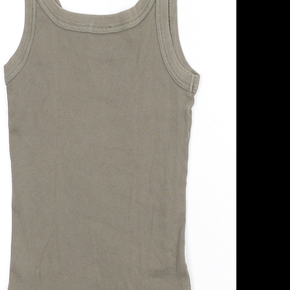 Marks and Spencer Womens Green 100% Cotton Basic Tank Size M Scoop Neck - Ribbed