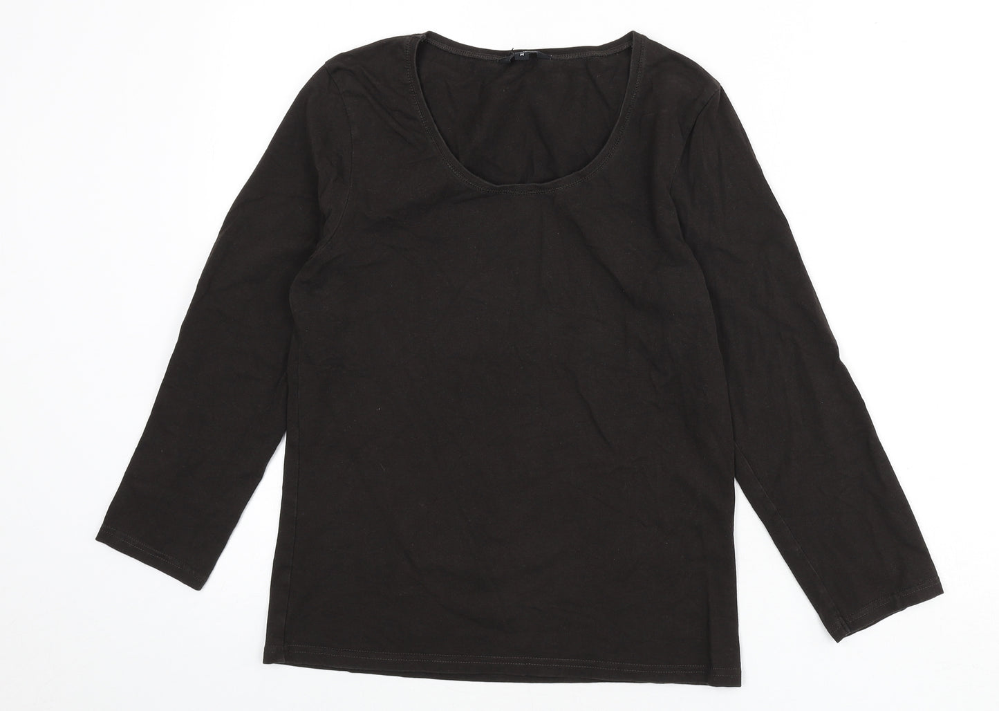 Hobbs Womens Brown Cotton Basic T-Shirt Size M Round Neck