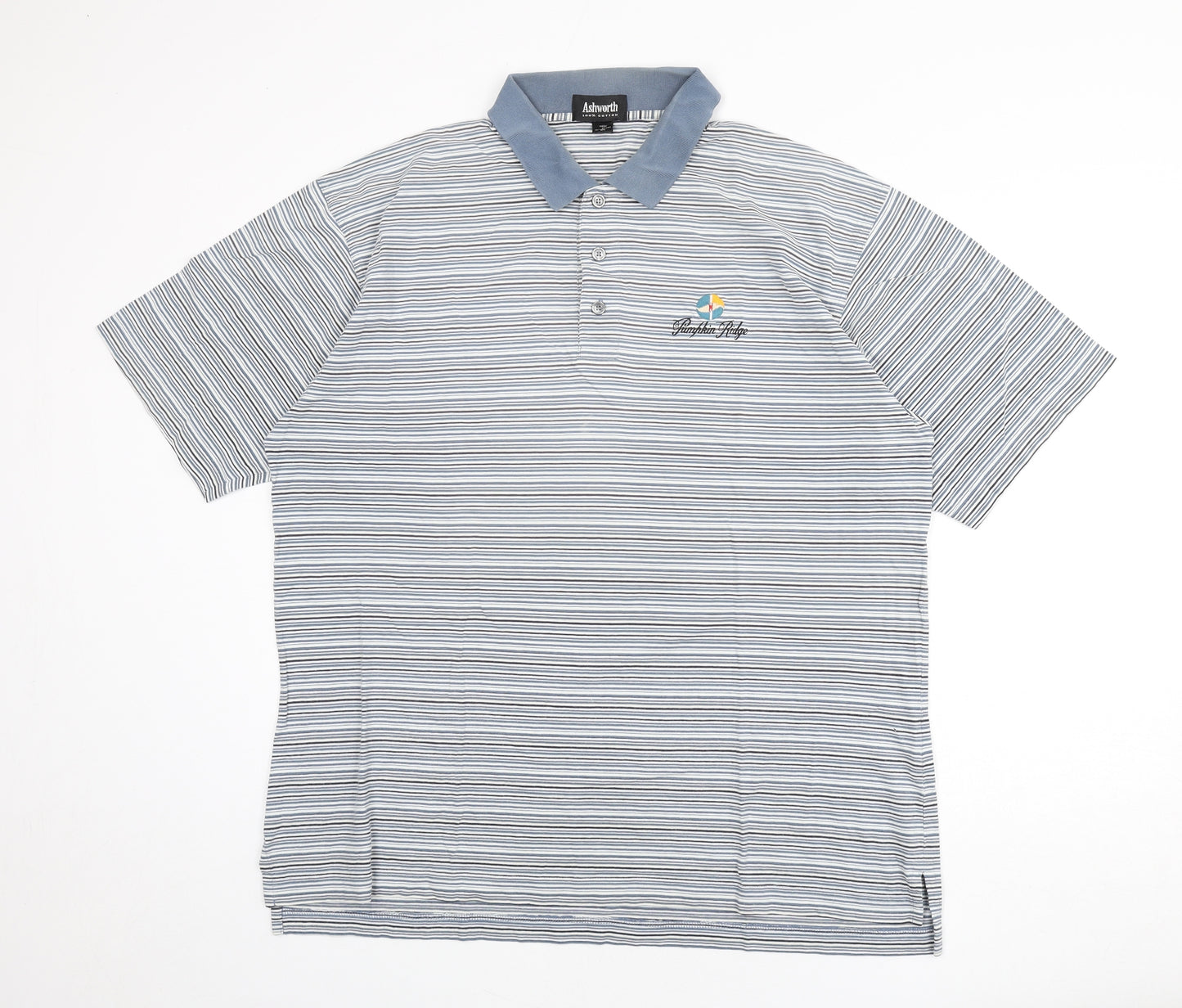 Ashworth Mens Multicoloured Striped 100% Cotton Polo Size XL Collared Button