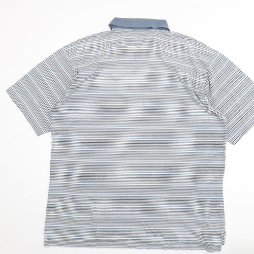 Ashworth Mens Multicoloured Striped 100% Cotton Polo Size XL Collared Button