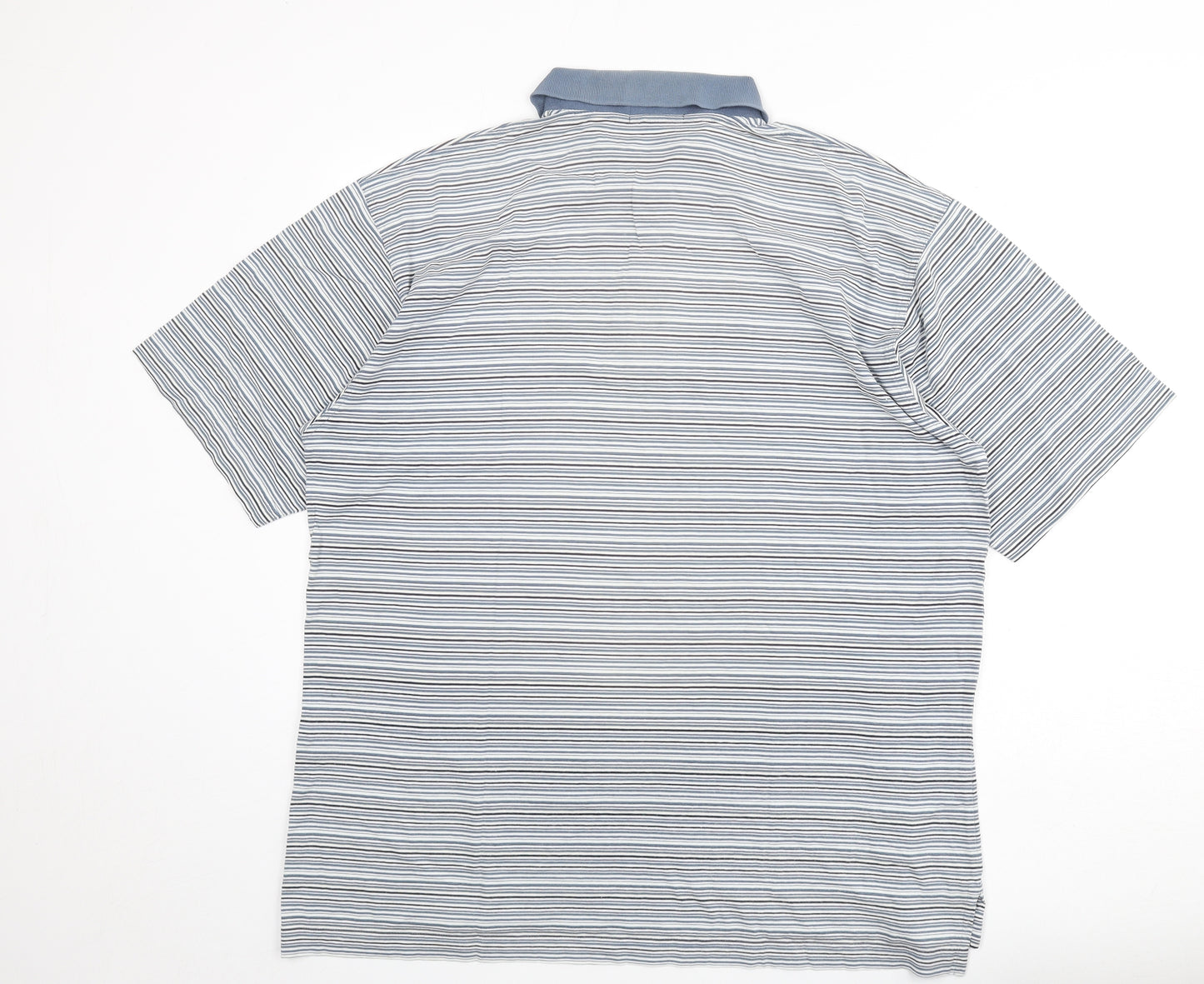 Ashworth Mens Multicoloured Striped 100% Cotton Polo Size XL Collared Button