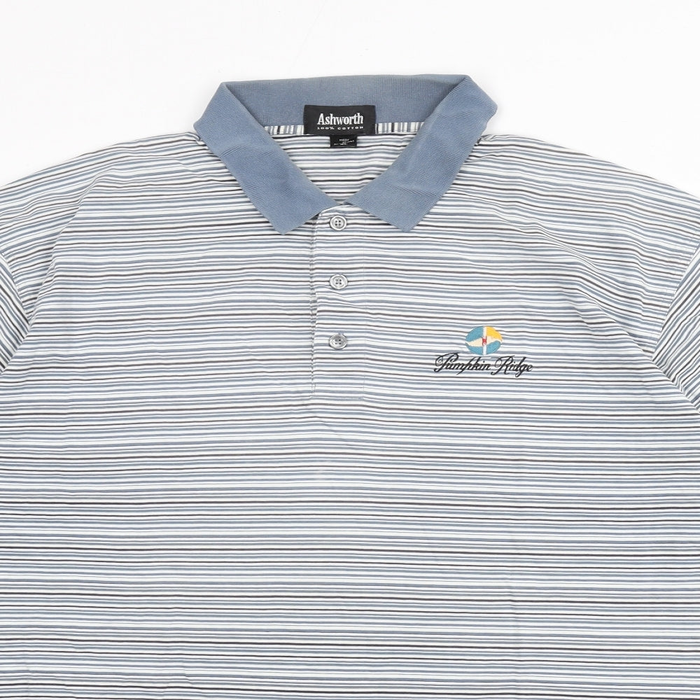 Ashworth Mens Multicoloured Striped 100% Cotton Polo Size XL Collared Button