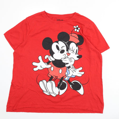 Disney Womens Red 100% Cotton Basic T-Shirt Size 18 Round Neck - Mickey Mouse & Friends, Size 18-20