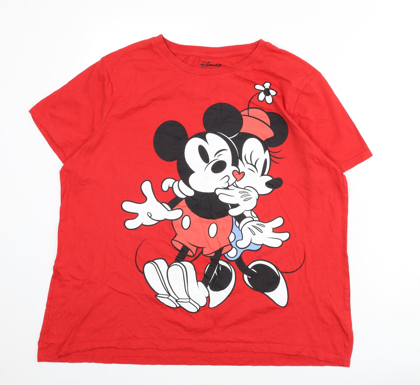 Disney Womens Red 100% Cotton Basic T-Shirt Size 18 Round Neck - Mickey Mouse & Friends, Size 18-20