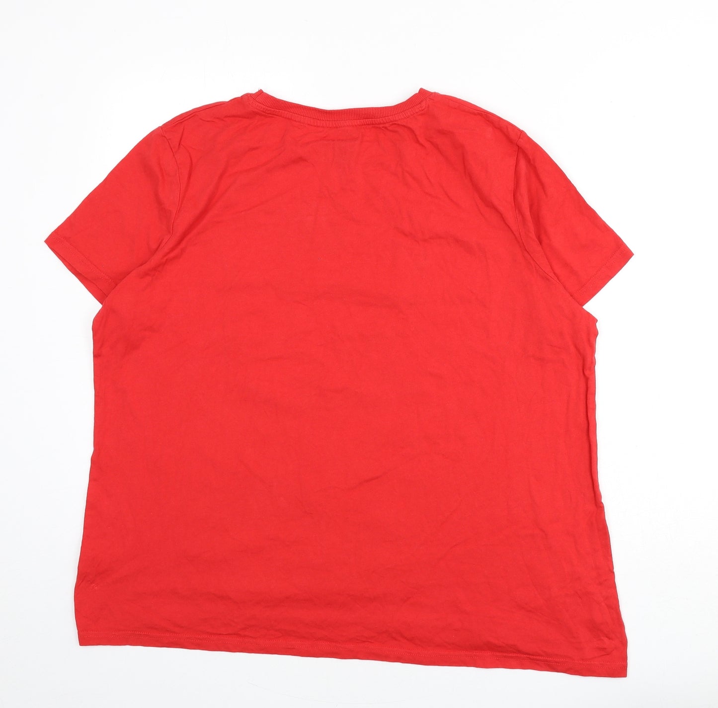 Disney Womens Red 100% Cotton Basic T-Shirt Size 18 Round Neck - Mickey Mouse & Friends, Size 18-20