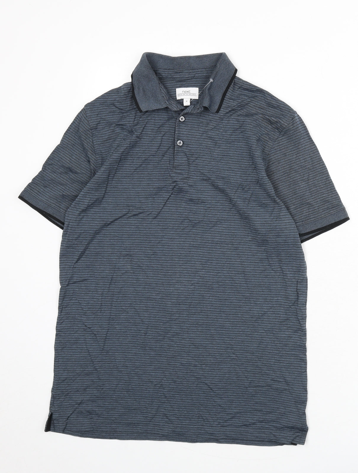 NEXT Mens Blue Striped 100% Cotton Polo Size M Collared Button