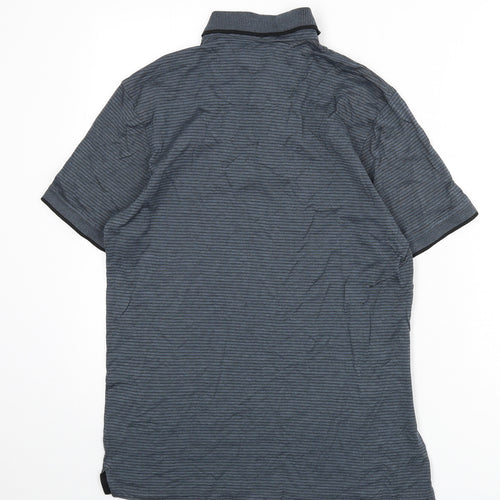 NEXT Mens Blue Striped 100% Cotton Polo Size M Collared Button