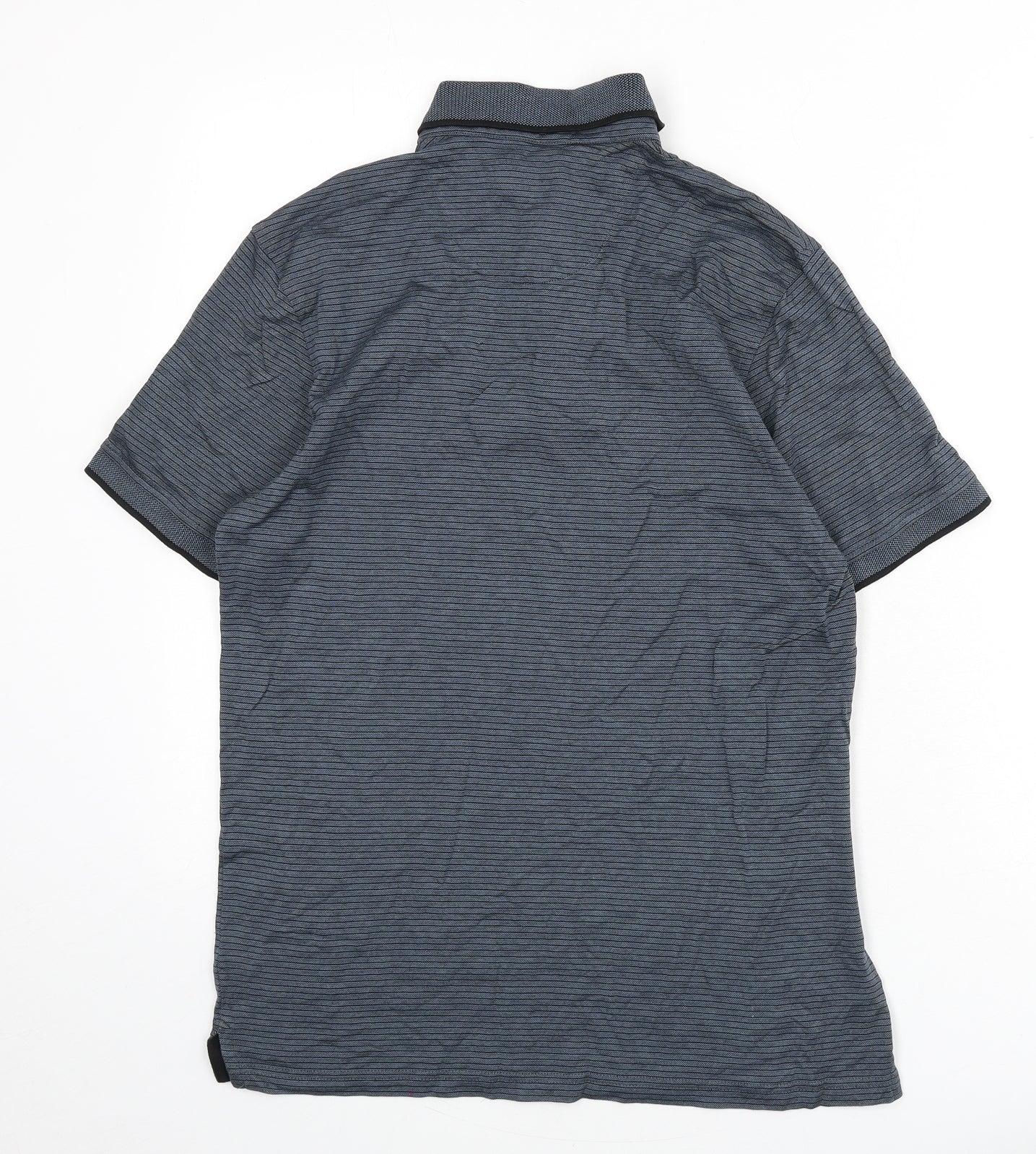 NEXT Mens Blue Striped 100% Cotton Polo Size M Collared Button