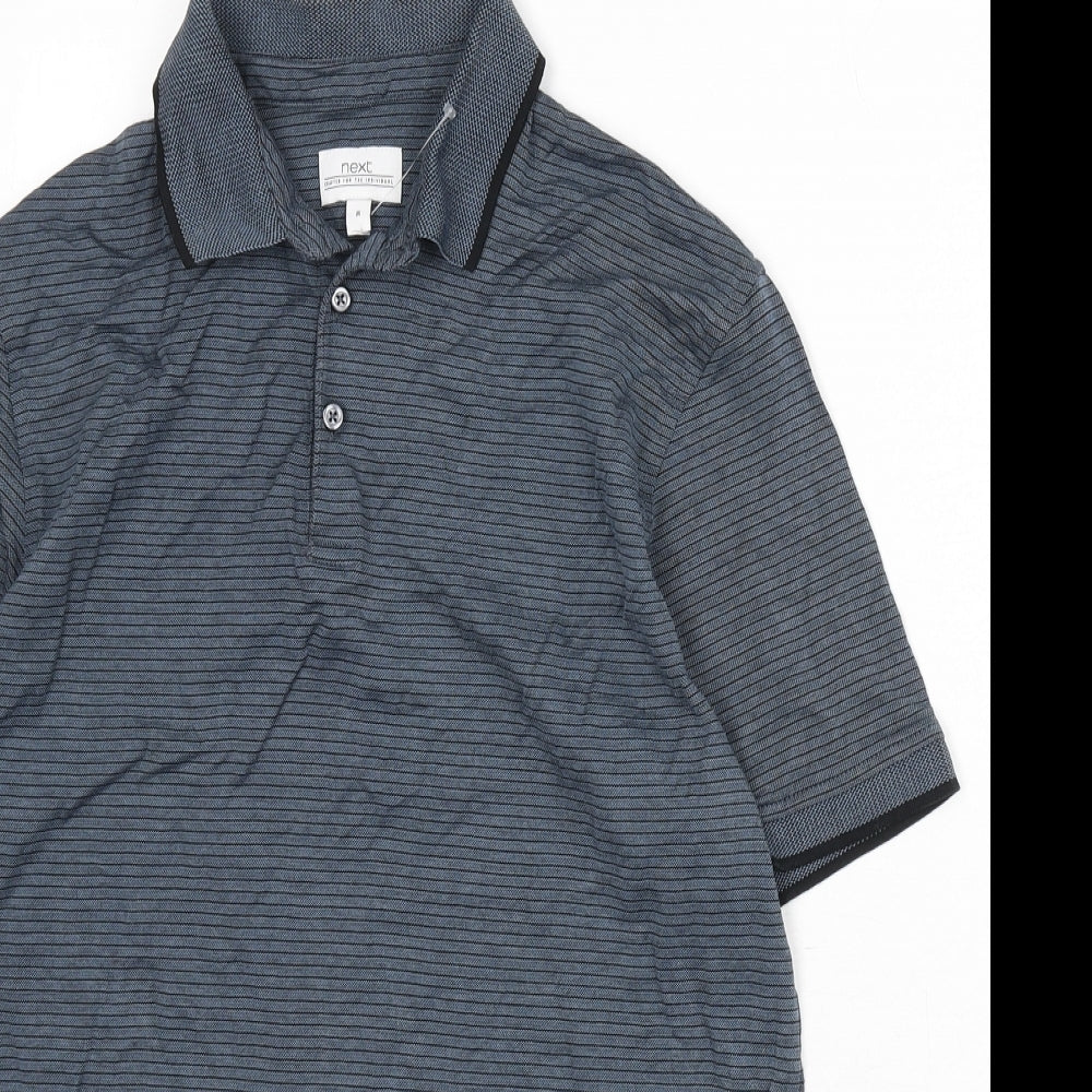 NEXT Mens Blue Striped 100% Cotton Polo Size M Collared Button