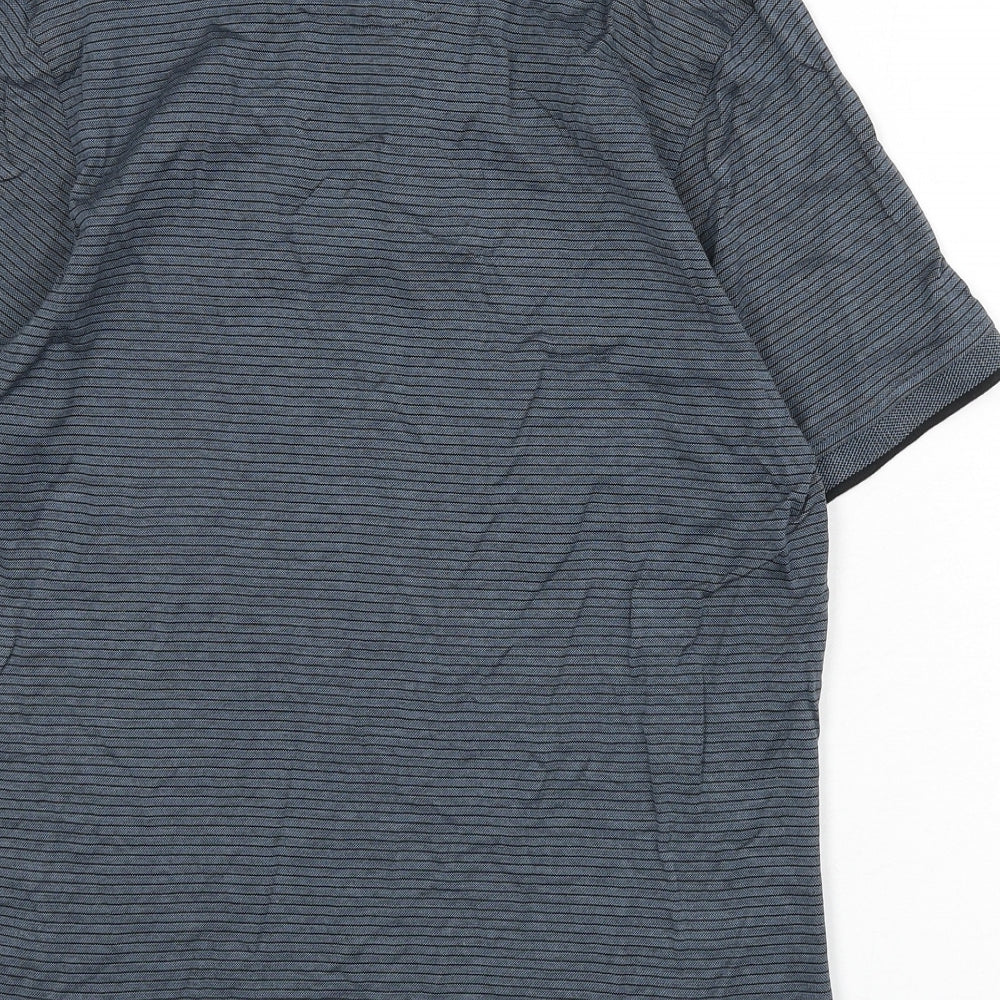 NEXT Mens Blue Striped 100% Cotton Polo Size M Collared Button