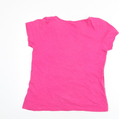 BHS Womens Pink Geometric 100% Cotton Basic T-Shirt Size 14 Round Neck - Embroidered Detail