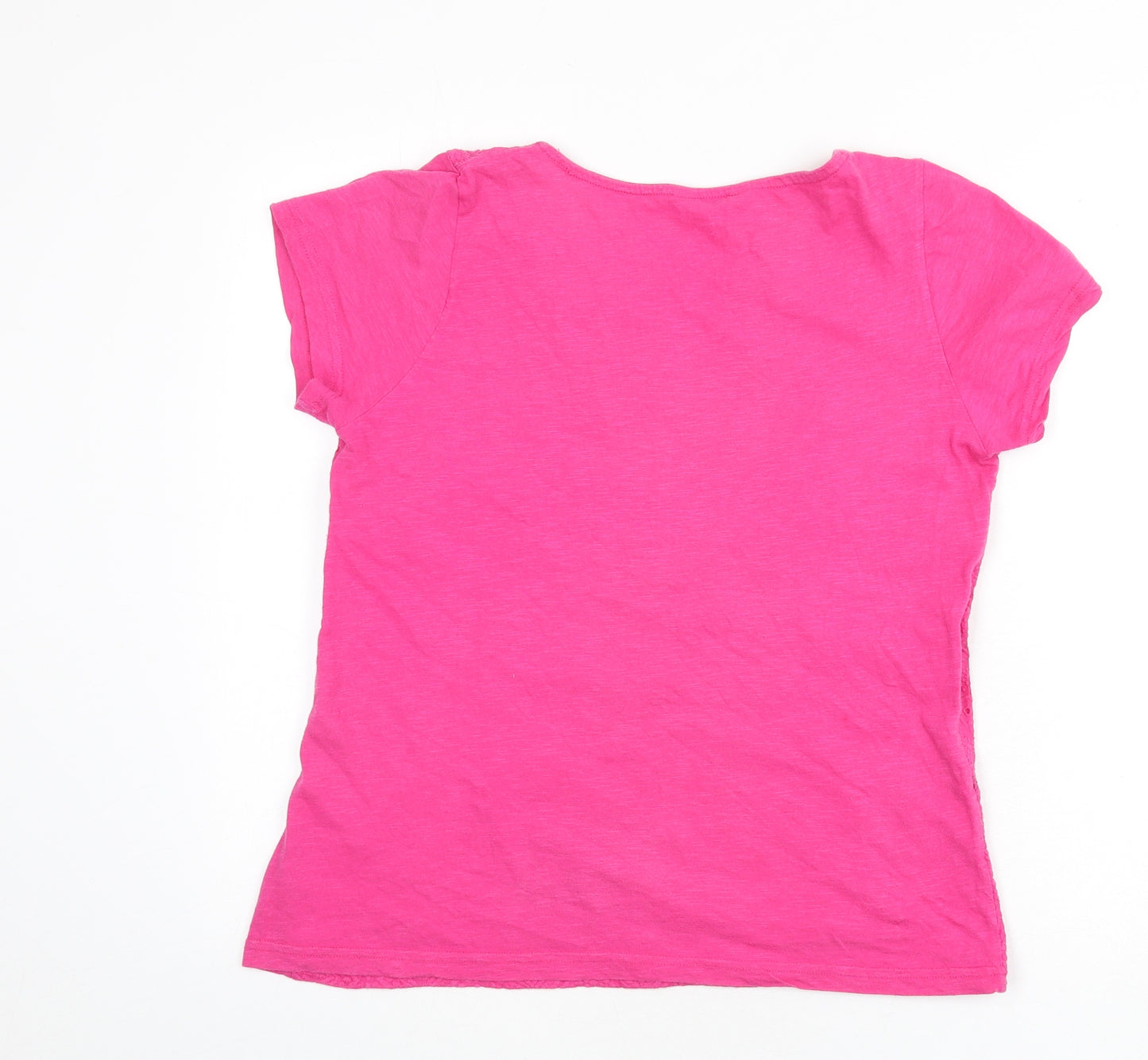 BHS Womens Pink Geometric 100% Cotton Basic T-Shirt Size 14 Round Neck - Embroidered Detail