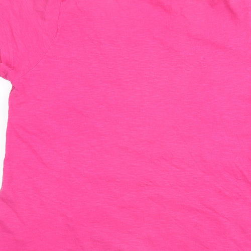 BHS Womens Pink Geometric 100% Cotton Basic T-Shirt Size 14 Round Neck - Embroidered Detail