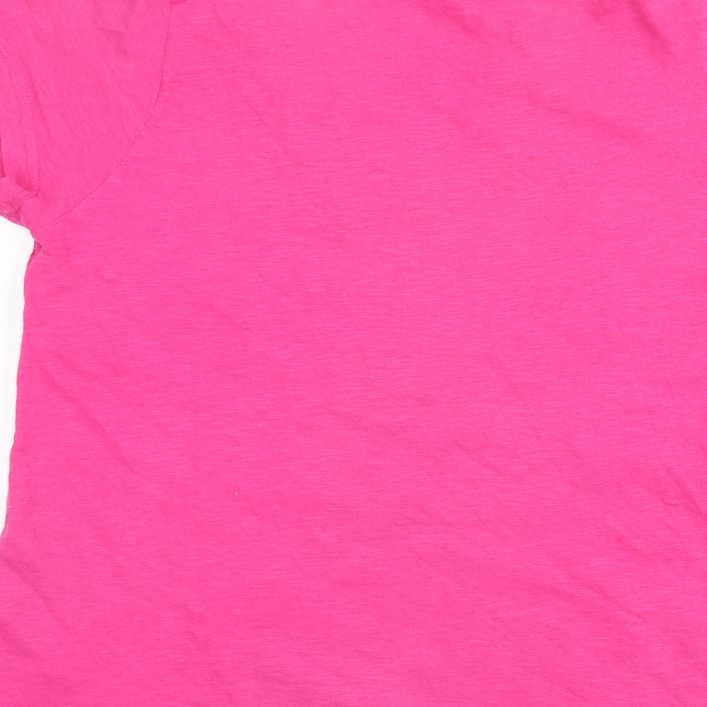 BHS Womens Pink Geometric 100% Cotton Basic T-Shirt Size 14 Round Neck - Embroidered Detail