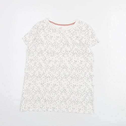 H&M Girls White Geometric 100% Cotton Basic T-Shirt Size 12-13 Years Round Neck Pullover - Size 12-14, Heart Print