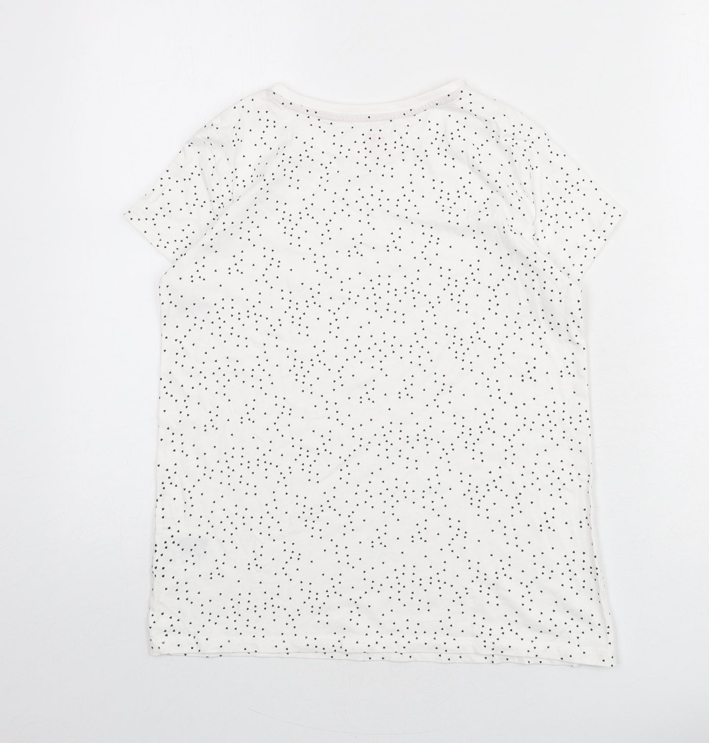 H&M Girls White Geometric 100% Cotton Basic T-Shirt Size 12-13 Years Round Neck Pullover - Size 12-14, Heart Print