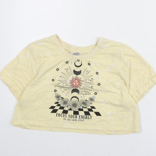 Messy Bun Just Chillin Womens Yellow Cotton Cropped T-Shirt Size S Round Neck - Sun, Slogan