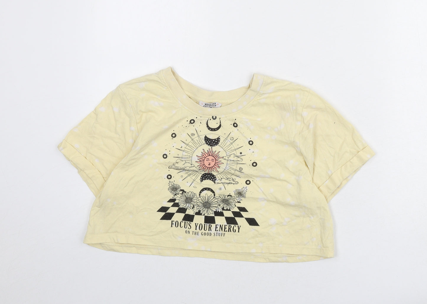 Messy Bun Just Chillin Womens Yellow Cotton Cropped T-Shirt Size S Round Neck - Sun, Slogan
