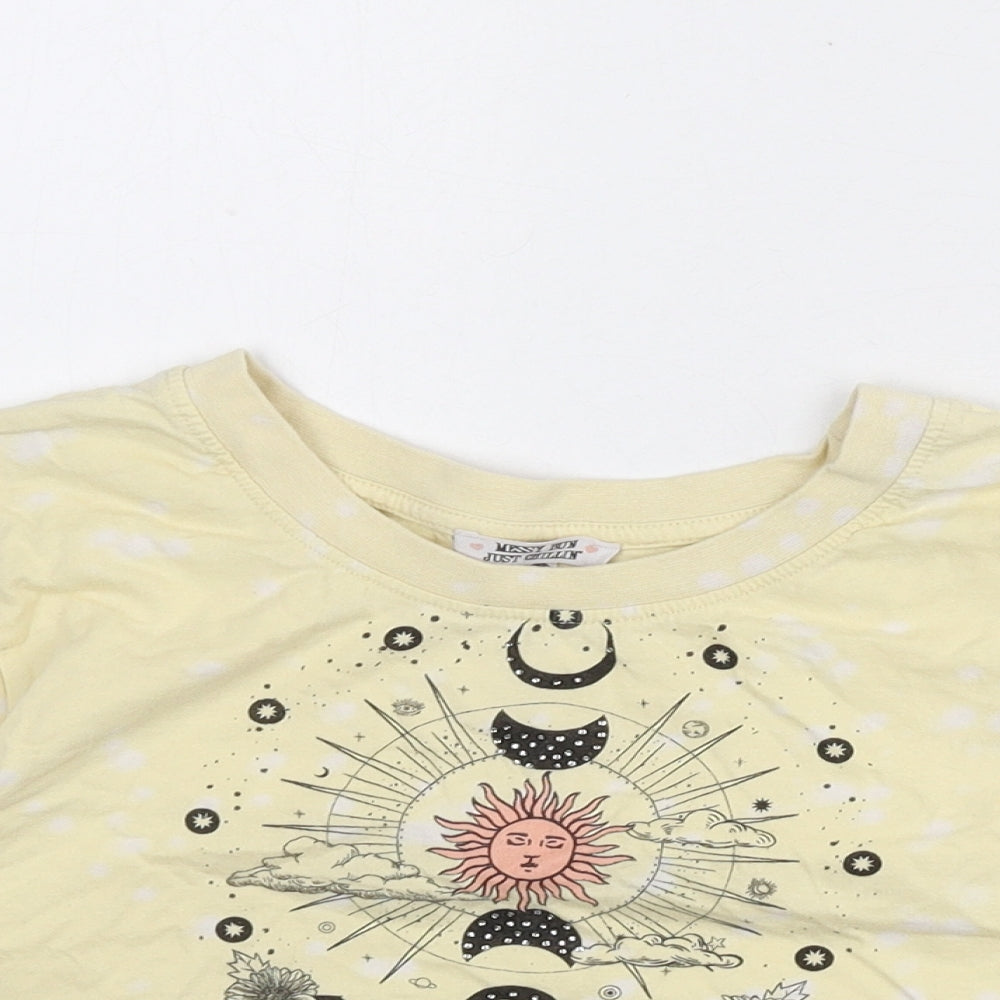 Messy Bun Just Chillin Womens Yellow Cotton Cropped T-Shirt Size S Round Neck - Sun, Slogan