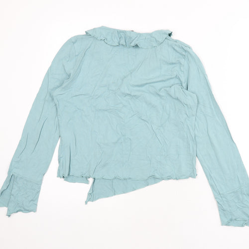 Per Una Womens Blue Viscose Basic T-Shirt Size 18 V-Neck - Ruffle Detail