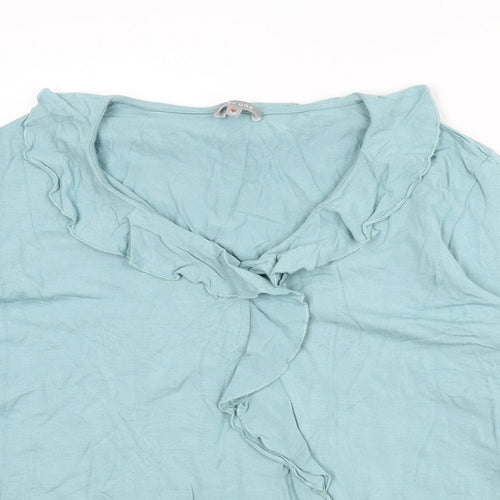 Per Una Womens Blue Viscose Basic T-Shirt Size 18 V-Neck - Ruffle Detail