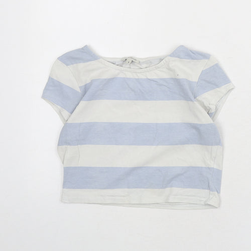 River Island Womens Blue Striped Cotton Cropped T-Shirt Size 8 Round Neck