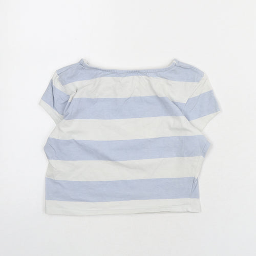 River Island Womens Blue Striped Cotton Cropped T-Shirt Size 8 Round Neck