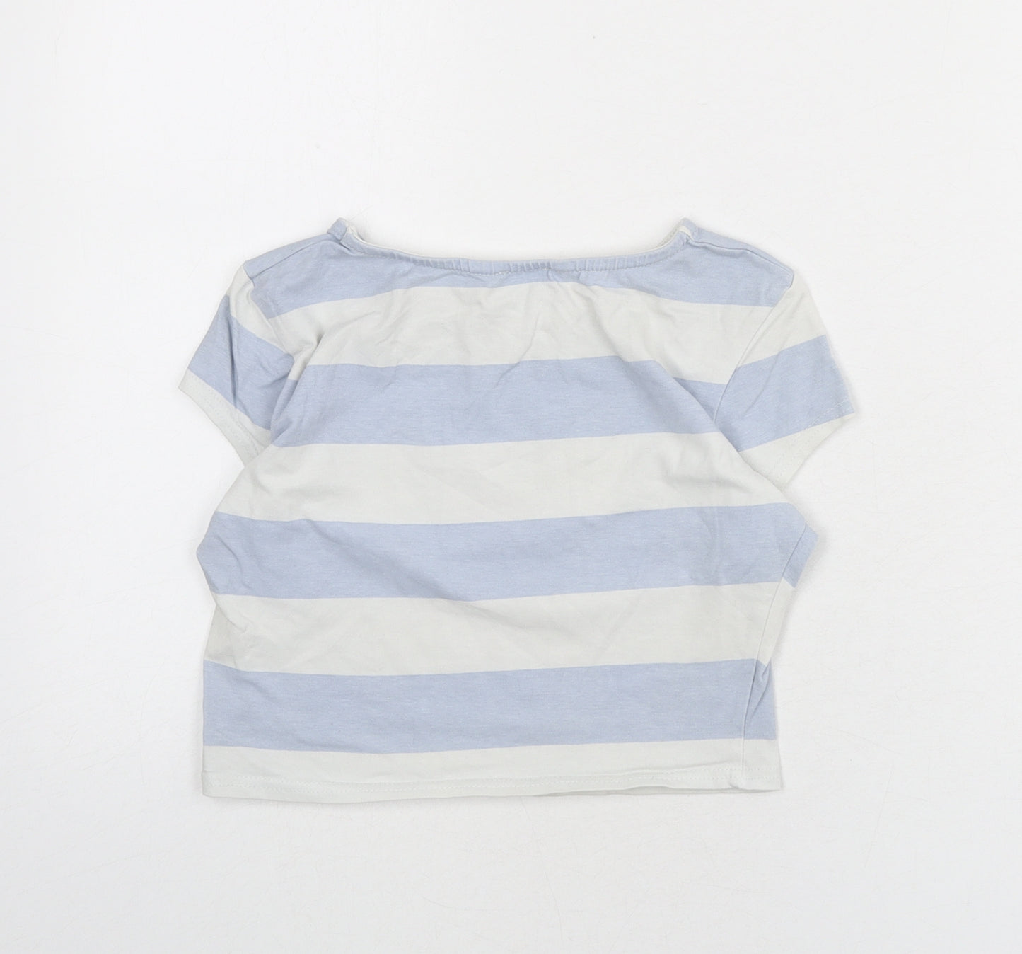 River Island Womens Blue Striped Cotton Cropped T-Shirt Size 8 Round Neck