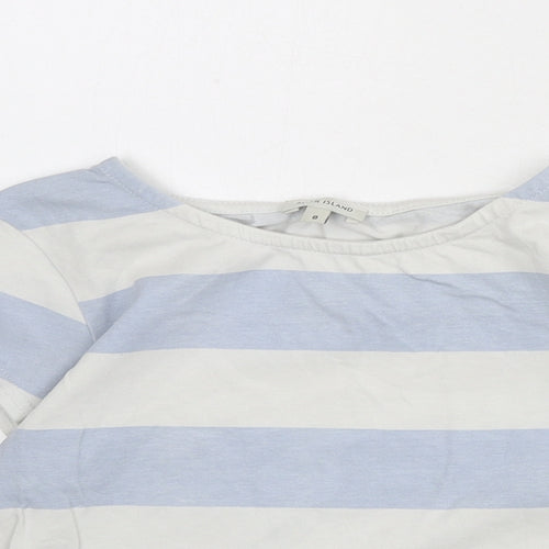 River Island Womens Blue Striped Cotton Cropped T-Shirt Size 8 Round Neck