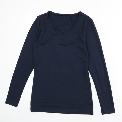 Marks and Spencer Womens Blue Acrylic Basic T-Shirt Size 14 Round Neck - Thermal