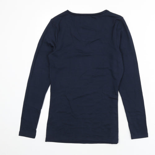 Marks and Spencer Womens Blue Acrylic Basic T-Shirt Size 14 Round Neck - Thermal