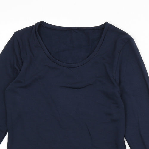 Marks and Spencer Womens Blue Acrylic Basic T-Shirt Size 14 Round Neck - Thermal