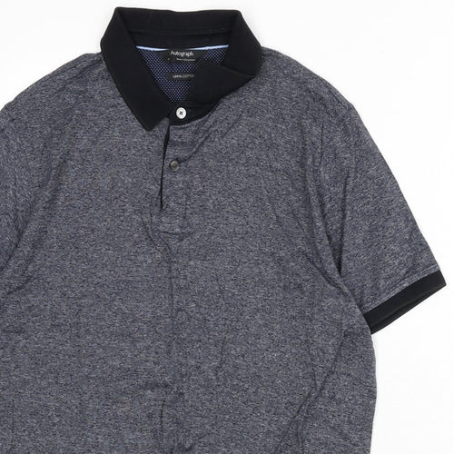 Autograph Mens Blue 100% Cotton Polo Size M Collared Button