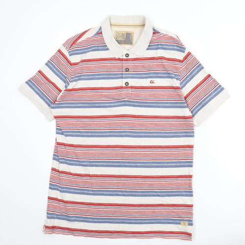 North Coast Mens Multicoloured Striped 100% Cotton Polo Size M Collared Button