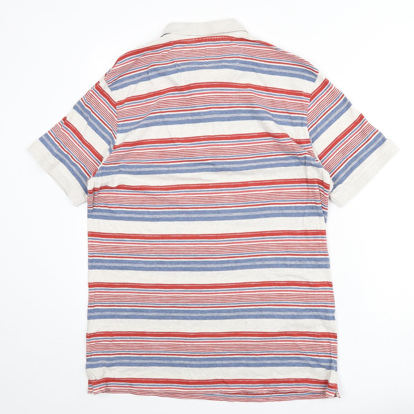 North Coast Mens Multicoloured Striped 100% Cotton Polo Size M Collared Button