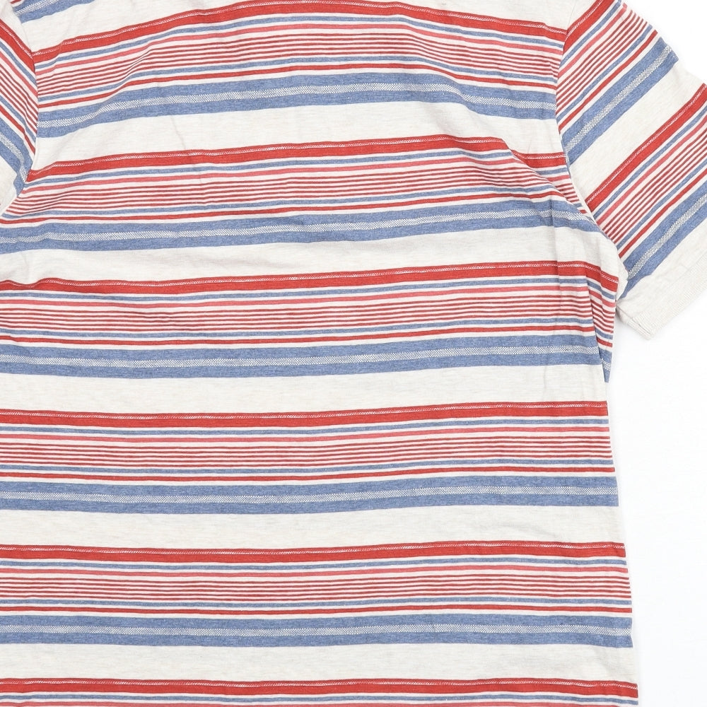 North Coast Mens Multicoloured Striped 100% Cotton Polo Size M Collared Button