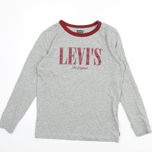 Levi's Girls Grey Cotton Basic T-Shirt Size 14 Years Round Neck Pullover